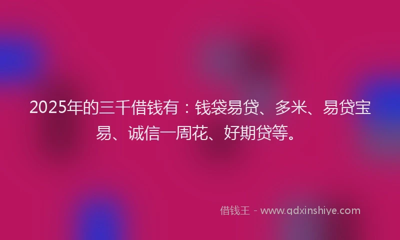 2025年的三千借钱有：钱袋易贷、多米、易贷宝易、诚信一周花、好期贷等。