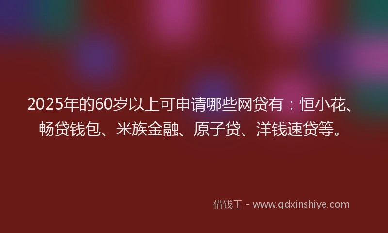 2025年的60岁以上可申请哪些网贷有：恒小花、畅贷钱包、米族金融、原子贷、洋钱速贷等。