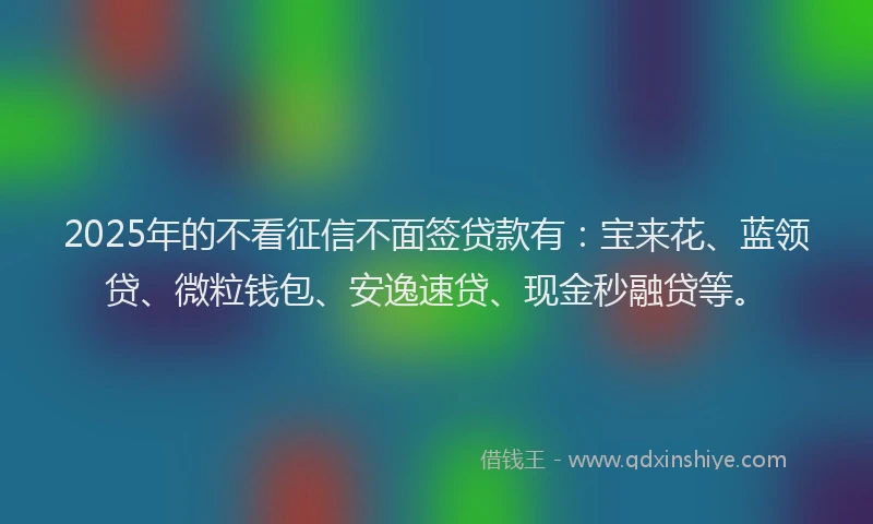 2025年的不看征信不面签贷款有：宝来花、蓝领贷、微粒钱包、安逸速贷、现金秒融贷等。