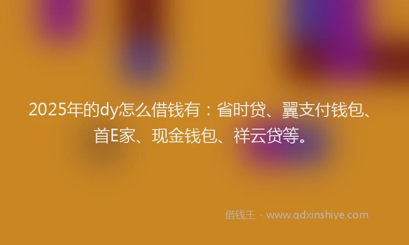 2025年的dy怎么借钱有：省时贷、翼支付钱包、首E家、现金钱包、祥云贷等。