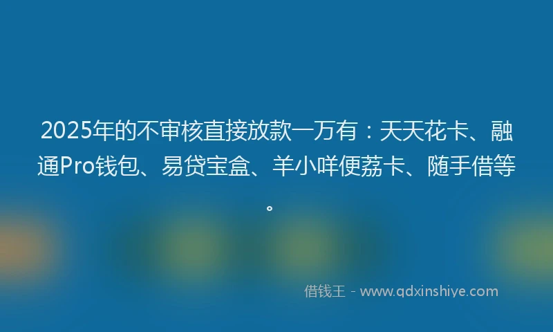 2025年的不审核直接放款一万有：天天花卡、融通Pro钱包、易贷宝盒、羊小咩便荔卡、随手借等。