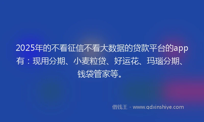 2025年的不看征信不看大数据的贷款平台的app有：现用分期、小麦粒贷、好运花、玛瑙分期、钱袋管家等。