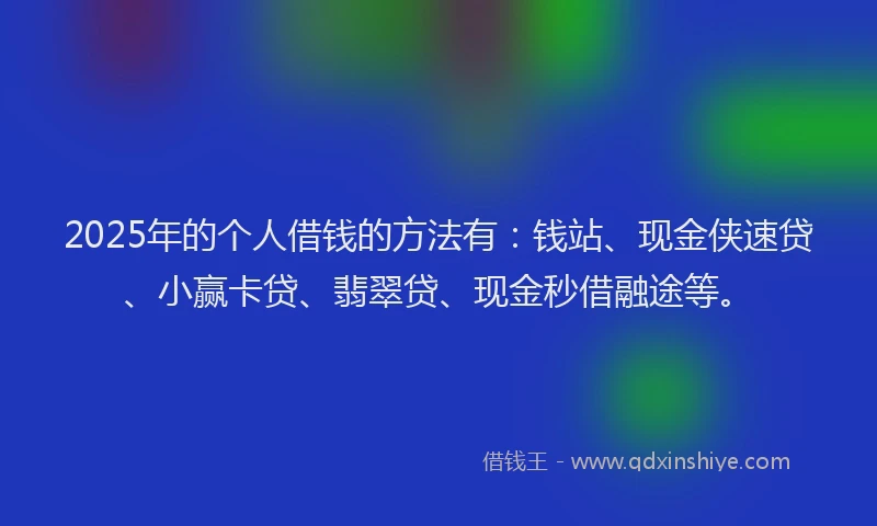 2025年的个人借钱的方法有：钱站、现金侠速贷、小赢卡贷、翡翠贷、现金秒借融途等。
