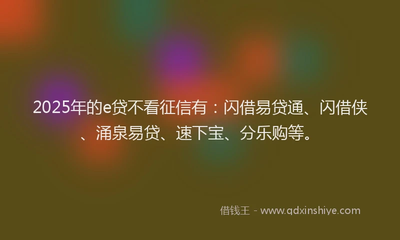 2025年的e贷不看征信有：闪借易贷通、闪借侠、涌泉易贷、速下宝、分乐购等。