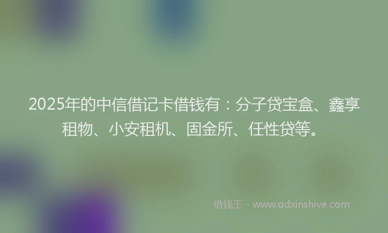 2025年的中信借记卡借钱有：分子贷宝盒、鑫享租物、小安租机、固金所、任性贷等。