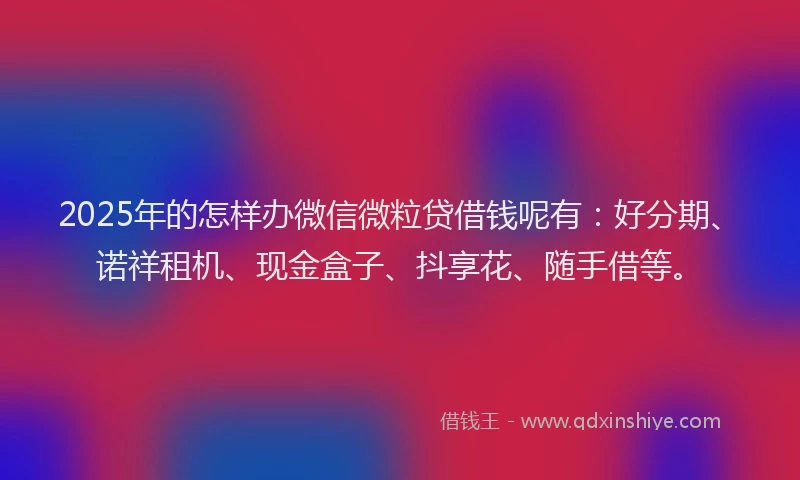 2025年的怎样办微信微粒贷借钱呢有：好分期、诺祥租机、现金盒子、抖享花、随手借等。