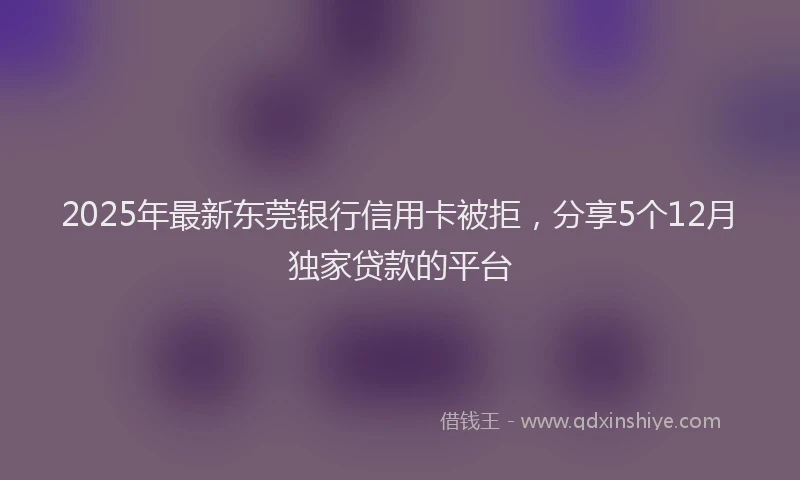 2025年最新东莞银行信用卡被拒，分享5个12月独家贷款的平台