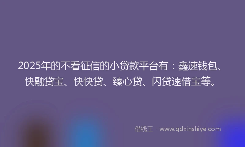 2025年的不看征信的小贷款平台有：鑫速钱包、快融贷宝、快快贷、臻心贷、闪贷速借宝等。
