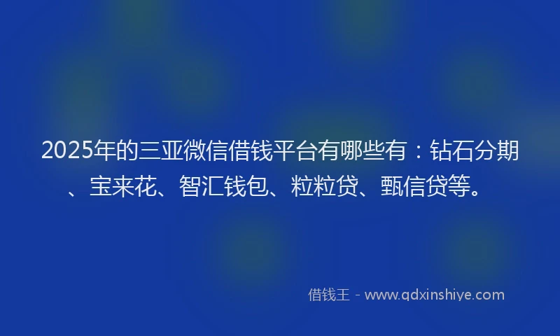 2025年的三亚微信借钱平台有哪些有：钻石分期、宝来花、智汇钱包、粒粒贷、甄信贷等。