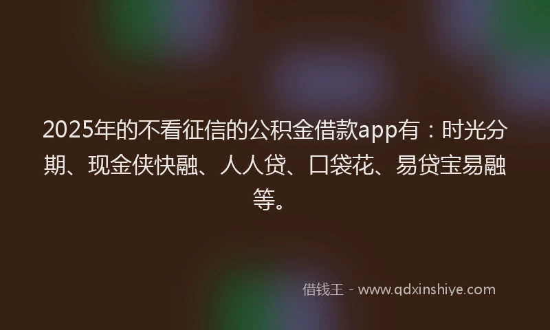 2025年的不看征信的公积金借款app有：时光分期、现金侠快融、人人贷、口袋花、易贷宝易融等。