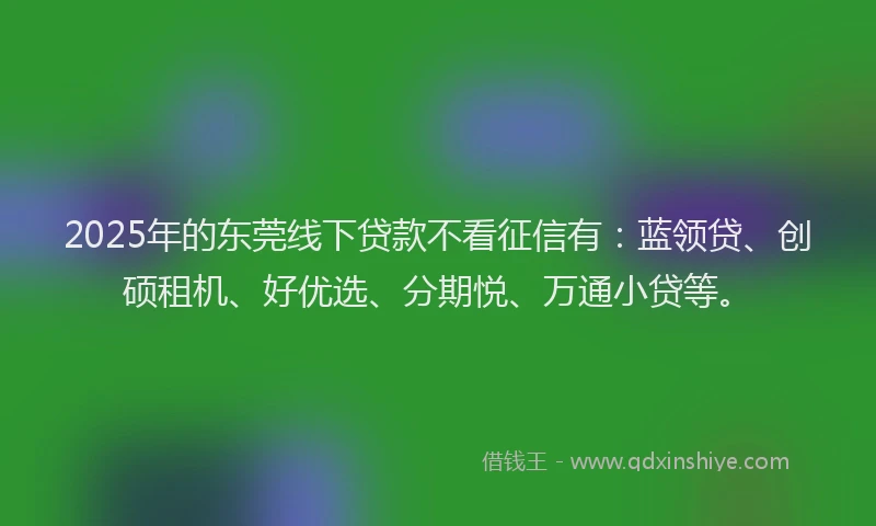 2025年的东莞线下贷款不看征信有：蓝领贷、创硕租机、好优选、分期悦、万通小贷等。