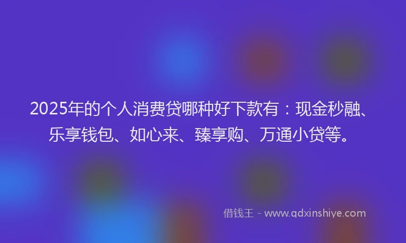 2025年的个人消费贷哪种好下款有：现金秒融、乐享钱包、如心来、臻享购、万通小贷等。