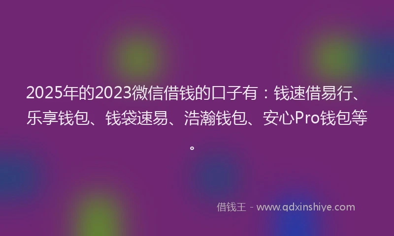 2025年的2023微信借钱的口子有：钱速借易行、乐享钱包、钱袋速易、浩瀚钱包、安心Pro钱包等。