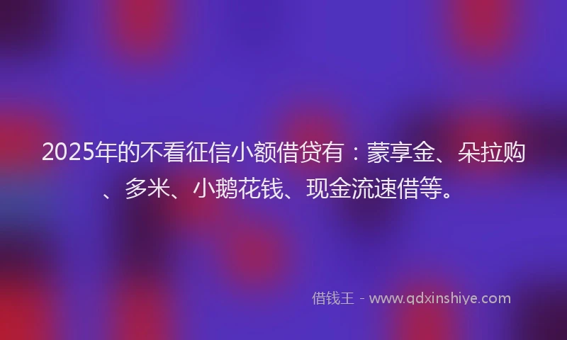 2025年的不看征信小额借贷有：蒙享金、朵拉购、多米、小鹅花钱、现金流速借等。