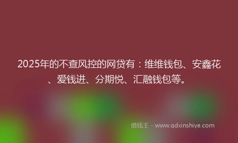 2025年的不查风控的网贷有：维维钱包、安鑫花、爱钱进、分期悦、汇融钱包等。