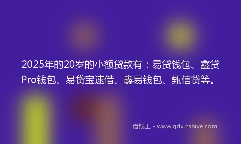2025年的20岁的小额贷款有：易贷钱包、鑫贷Pro钱包、易贷宝速借、鑫易钱包、甄信贷等。