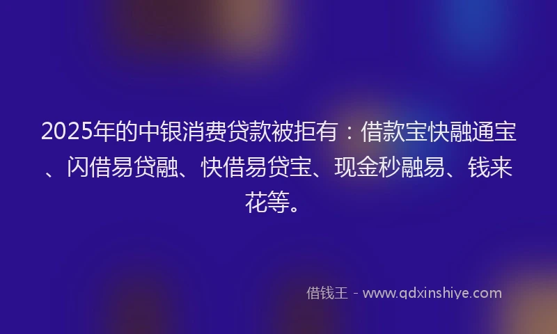 2025年的中银消费贷款被拒有：借款宝快融通宝、闪借易贷融、快借易贷宝、现金秒融易、钱来花等。