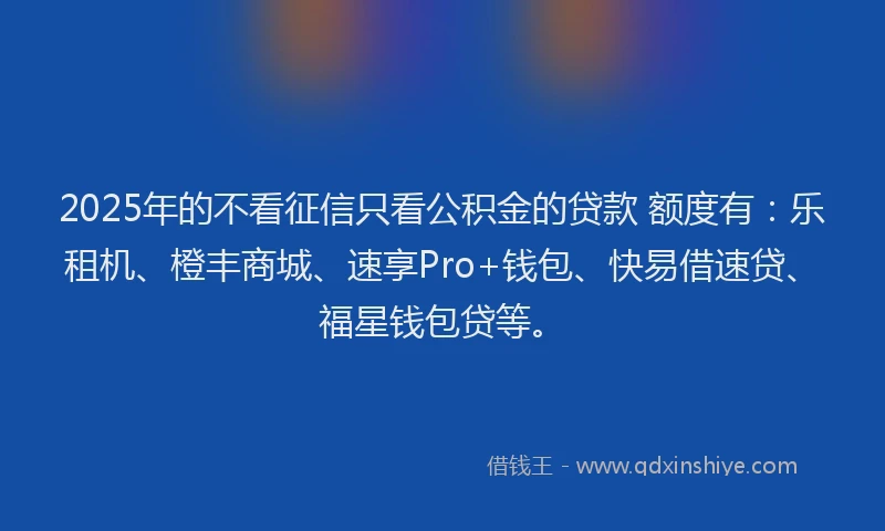 2025年的不看征信只看公积金的贷款 额度有：乐租机、橙丰商城、速享Pro+钱包、快易借速贷、福星钱包贷等。