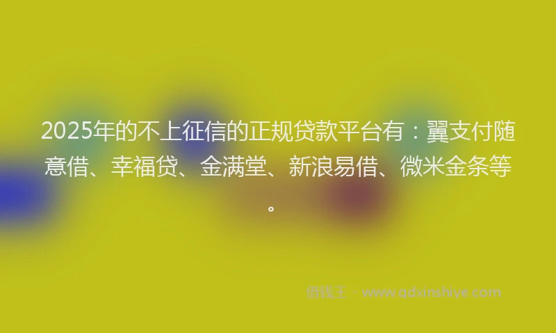 2025年的不上征信的正规贷款平台有：翼支付随意借、幸福贷、金满堂、新浪易借、微米金条等。