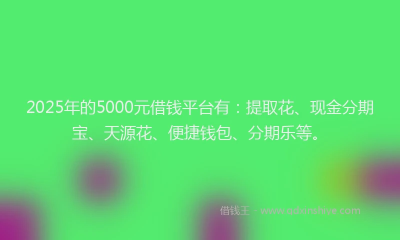 2025年的5000元借钱平台有：提取花、现金分期宝、天源花、便捷钱包、分期乐等。