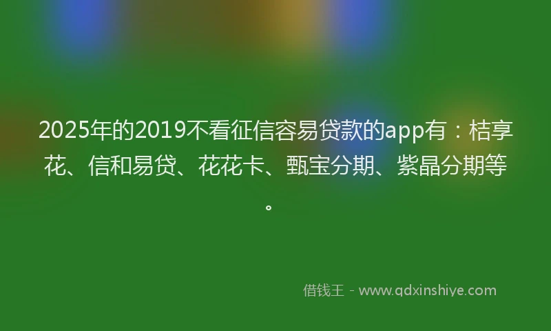 2025年的2019不看征信容易贷款的app有：桔享花、信和易贷、花花卡、甄宝分期、紫晶分期等。