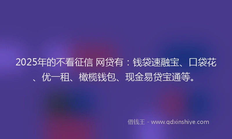 2025年的不看征信 网贷有：钱袋速融宝、口袋花、优一租、橄榄钱包、现金易贷宝通等。