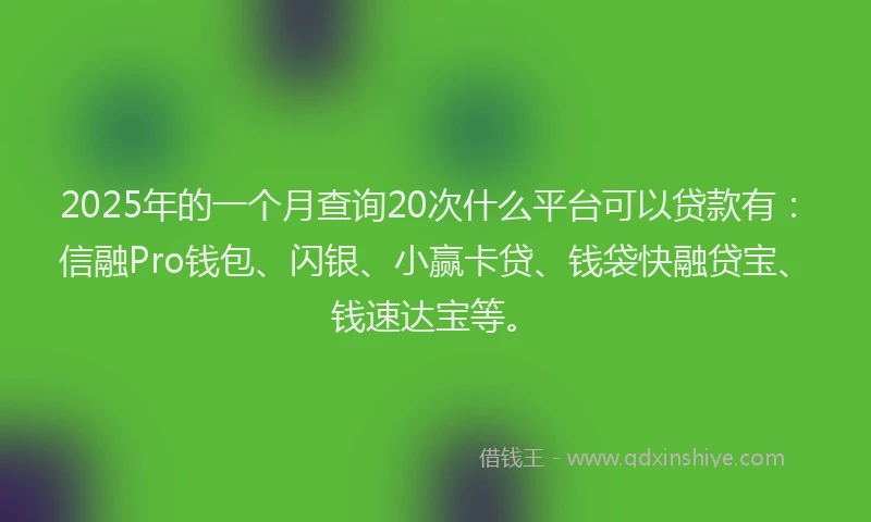 2025年的一个月查询20次什么平台可以贷款有：信融Pro钱包、闪银、小赢卡贷、钱袋快融贷宝、钱速达宝等。