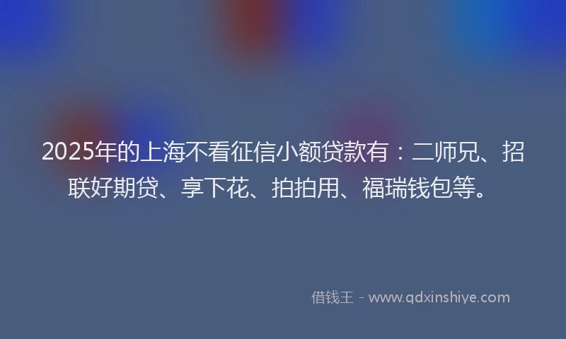 2025年的上海不看征信小额贷款有：二师兄、招联好期贷、享下花、拍拍用、福瑞钱包等。