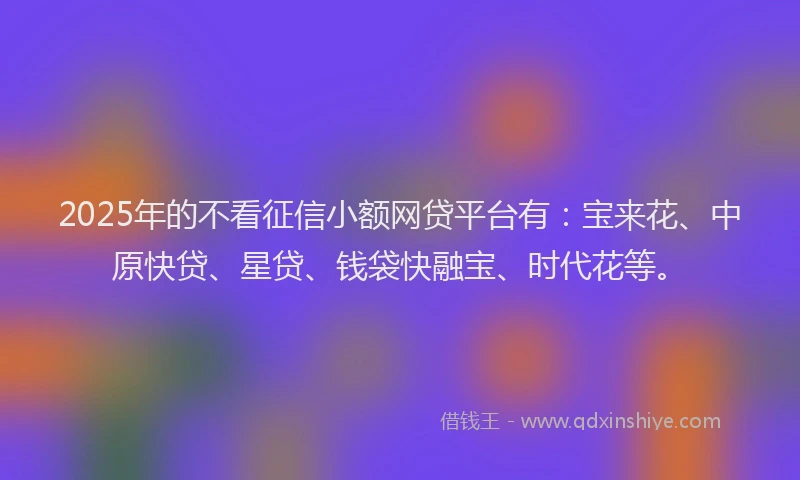 2025年的不看征信小额网贷平台有：宝来花、中原快贷、星贷、钱袋快融宝、时代花等。
