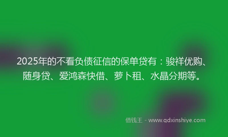 2025年的不看负债征信的保单贷有：骏祥优购、随身贷、爱鸿森快借、萝卜租、水晶分期等。