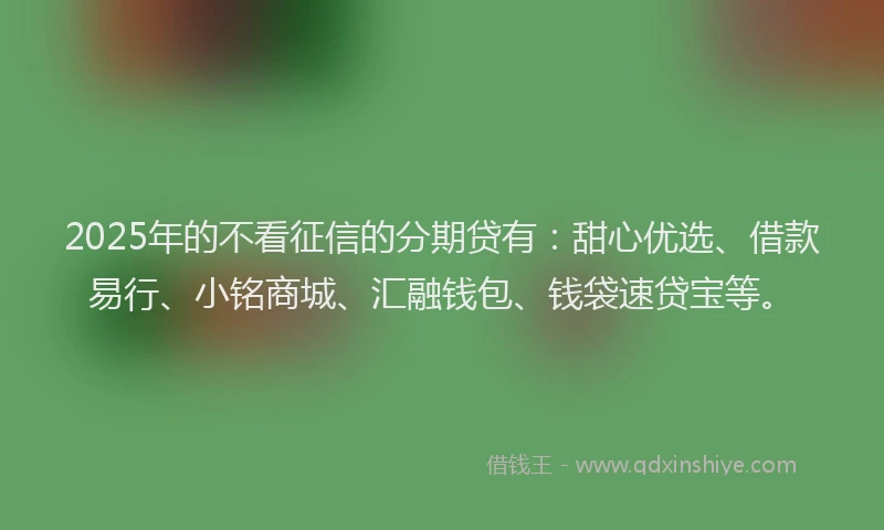 2025年的不看征信的分期贷有：甜心优选、借款易行、小铭商城、汇融钱包、钱袋速贷宝等。