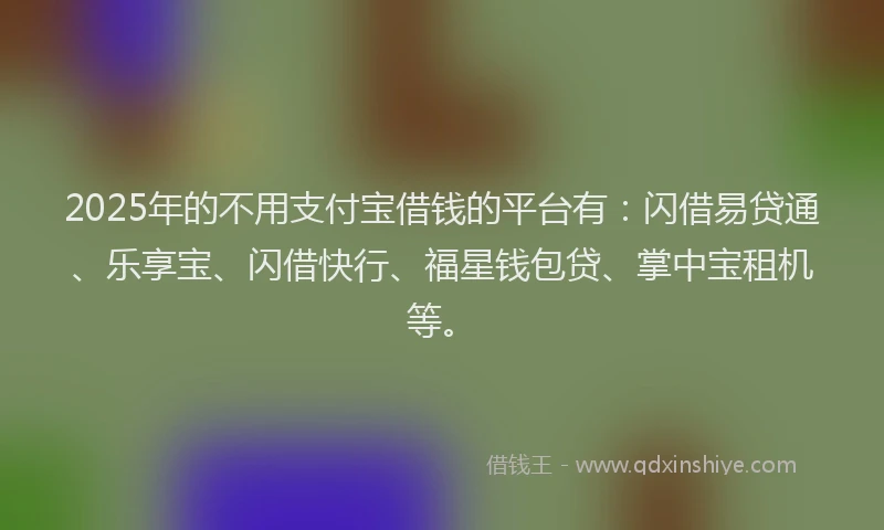 2025年的不用支付宝借钱的平台有：闪借易贷通、乐享宝、闪借快行、福星钱包贷、掌中宝租机等。