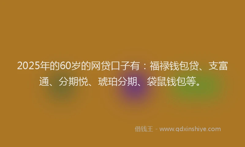 2025年的60岁的网贷口子有：福禄钱包贷、支富通、分期悦、琥珀分期、袋鼠钱包等。