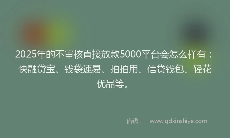 2025年的不审核直接放款5000平台会怎么样有：快融贷宝、钱袋速易、拍拍用、信贷钱包、轻花优品等。