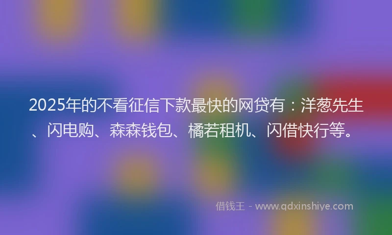 2025年的不看征信下款最快的网贷有：洋葱先生、闪电购、森森钱包、橘若租机、闪借快行等。