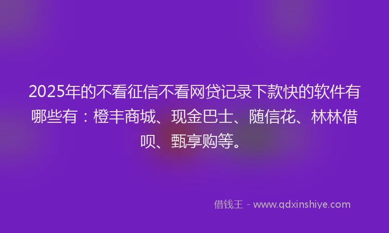 2025年的不看征信不看网贷记录下款快的软件有哪些有：橙丰商城、现金巴士、随信花、林林借呗、甄享购等。