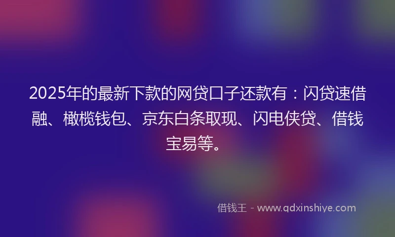 2025年的最新下款的网贷口子还款有：闪贷速借融、橄榄钱包、京东白条取现、闪电侠贷、借钱宝易等。