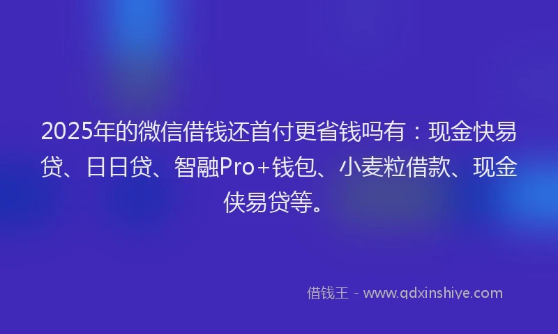 2025年的微信借钱还首付更省钱吗有：现金快易贷、日日贷、智融Pro+钱包、小麦粒借款、现金侠易贷等。