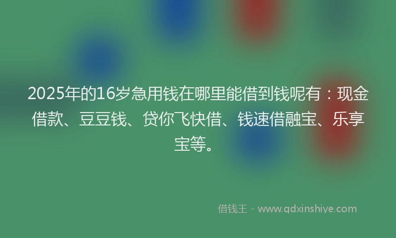 2025年的16岁急用钱在哪里能借到钱呢有：现金借款、豆豆钱、贷你飞快借、钱速借融宝、乐享宝等。