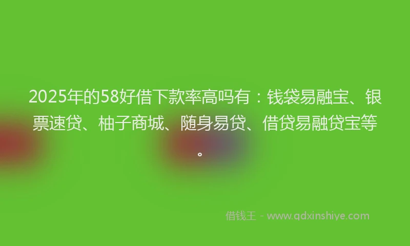 2025年的58好借下款率高吗有：钱袋易融宝、银票速贷、柚子商城、随身易贷、借贷易融贷宝等。