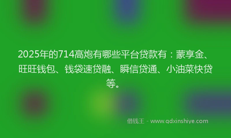 2025年的714高炮有哪些平台贷款有：蒙享金、旺旺钱包、钱袋速贷融、瞬信贷通、小油菜快贷等。