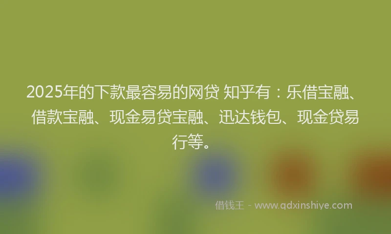 2025年的下款最容易的网贷 知乎有：乐借宝融、借款宝融、现金易贷宝融、迅达钱包、现金贷易行等。