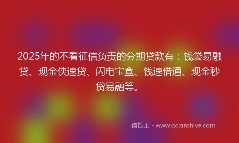 2025年的不看征信负责的分期贷款有：钱袋易融贷、现金侠速贷、闪电宝盒、钱速借通、现金秒贷易融等。