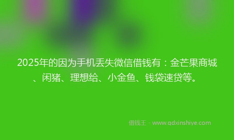 2025年的因为手机丢失微信借钱有：金芒果商城、闲猪、理想给、小金鱼、钱袋速贷等。