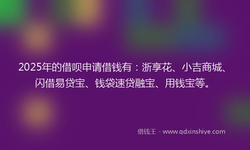 2025年的借呗申请借钱有：浙享花、小吉商城、闪借易贷宝、钱袋速贷融宝、用钱宝等。