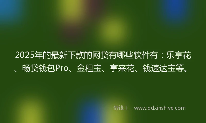 2025年的最新下款的网贷有哪些软件有：乐享花、畅贷钱包Pro、金租宝、享来花、钱速达宝等。
