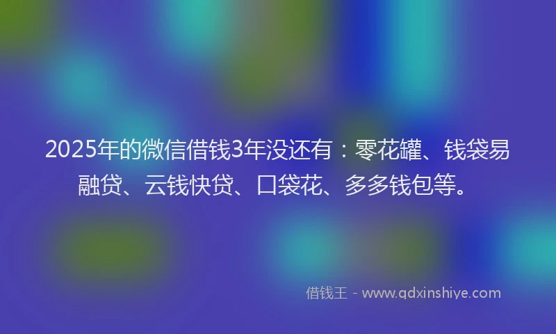 2025年的微信借钱3年没还有：零花罐、钱袋易融贷、云钱快贷、口袋花、多多钱包等。