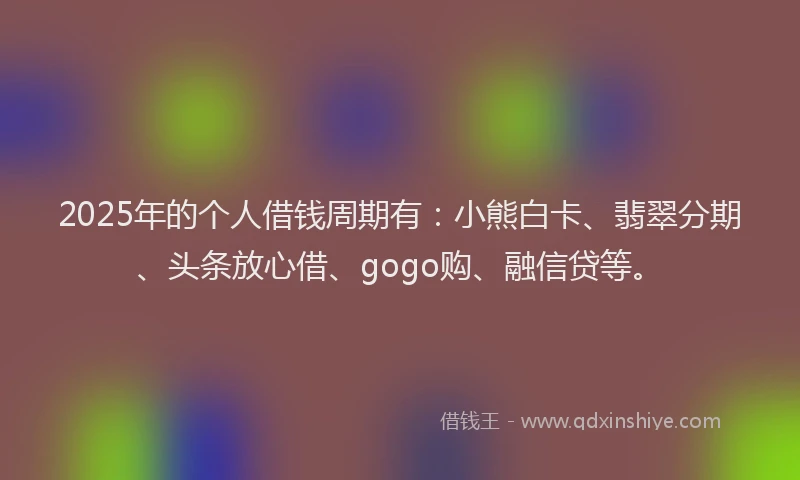 2025年的个人借钱周期有：小熊白卡、翡翠分期、头条放心借、gogo购、融信贷等。