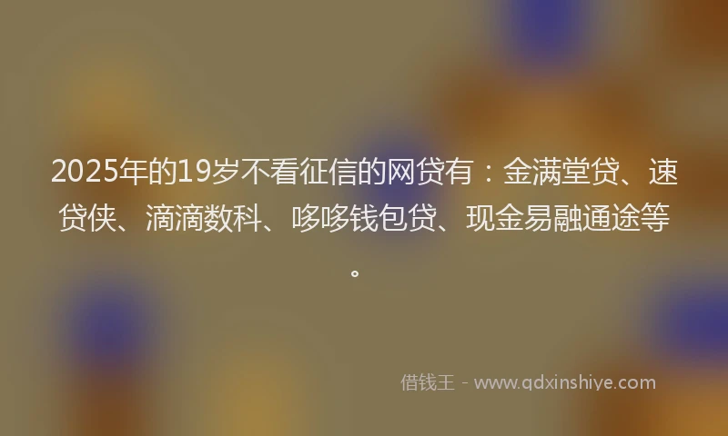 2025年的19岁不看征信的网贷有：金满堂贷、速贷侠、滴滴数科、哆哆钱包贷、现金易融通途等。