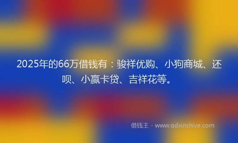 2025年的66万借钱有：骏祥优购、小狗商城、还呗、小赢卡贷、吉祥花等。
